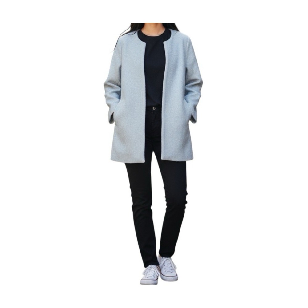 BB Dakota Regan Coat Women M Blue Wool Blend Open Front Longline Topper Jacket